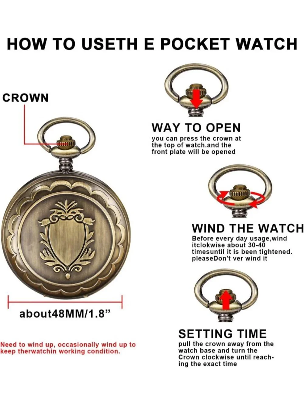 Men's Gold Vintage Style Hollow-Out Round Gear Arabic Mechanical Pocket Watch